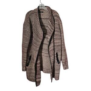 Anthropologie THML Women's Front Opening Long Sweater Coat Size XL Burgundy Tan